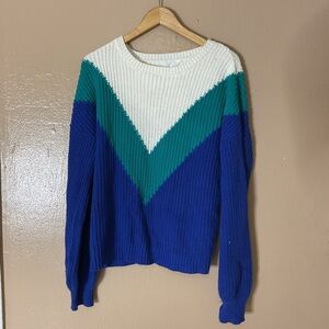 Colorblock Sweater - Blue, Green, and White